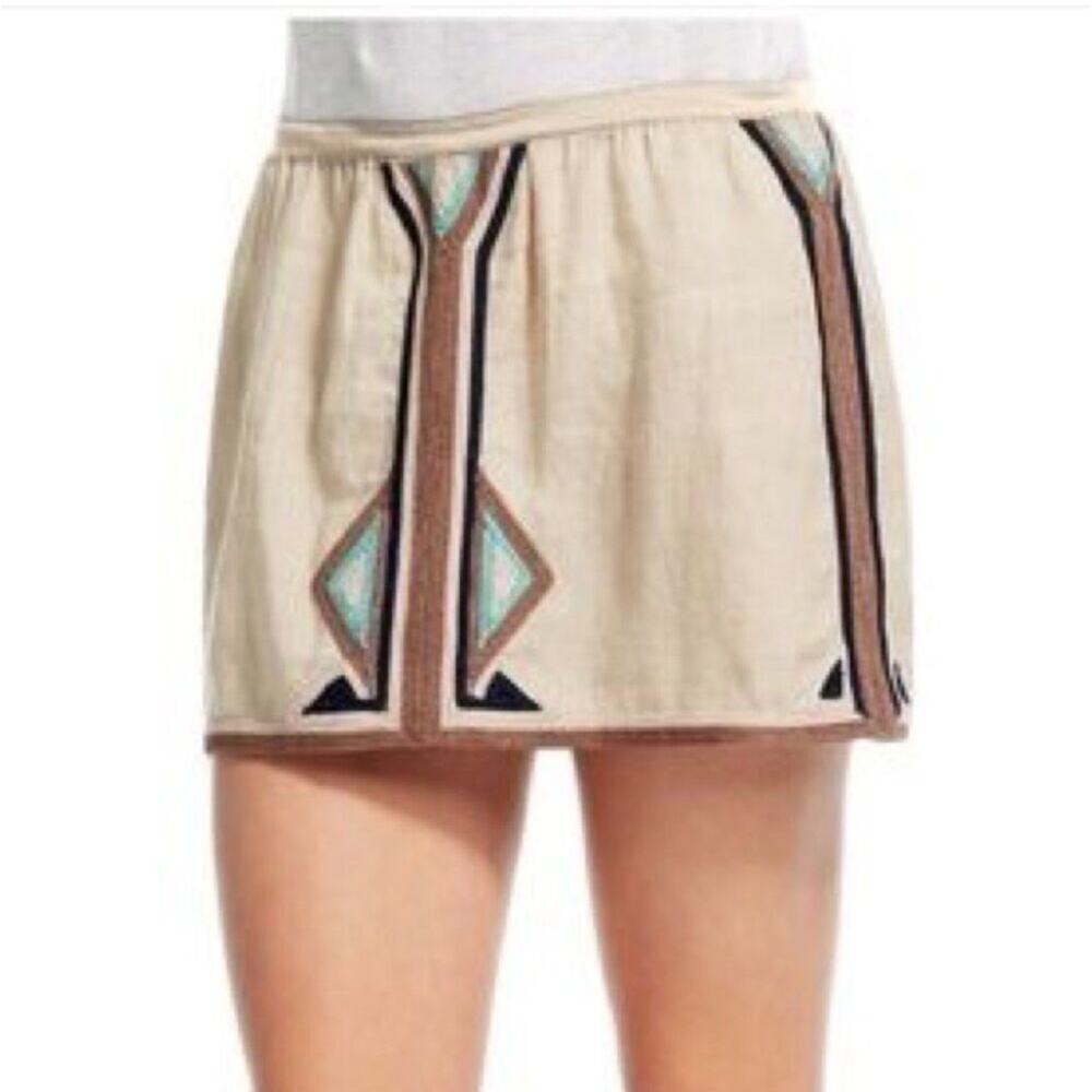 Calypso St. Barth Kai Skirt Nautilus Tan Linen Mini Skirt Small